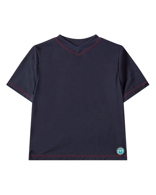 Boys Nautical Navy Blue Quick-Dry UPF 50 Short-Sleeve V-Neck Swim Tee