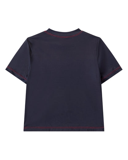 Boys Nautical Navy Blue Quick-Dry UPF 50 Short-Sleeve V-Neck Swim Tee