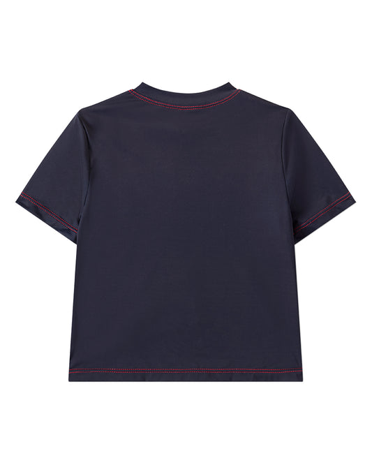 Boys Nautical Navy Blue Quick-Dry UPF 50 Short-Sleeve V-Neck Swim Tee