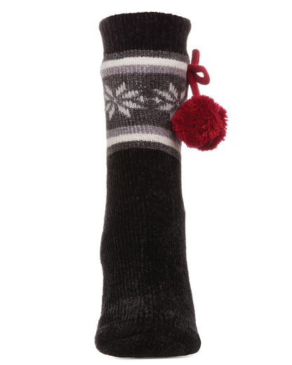 Women's Snowflake Pom Pom Plush-Lined Slipper Socks