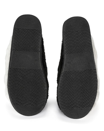 Women's Colorblock Plush Slippers : Color: Black-White