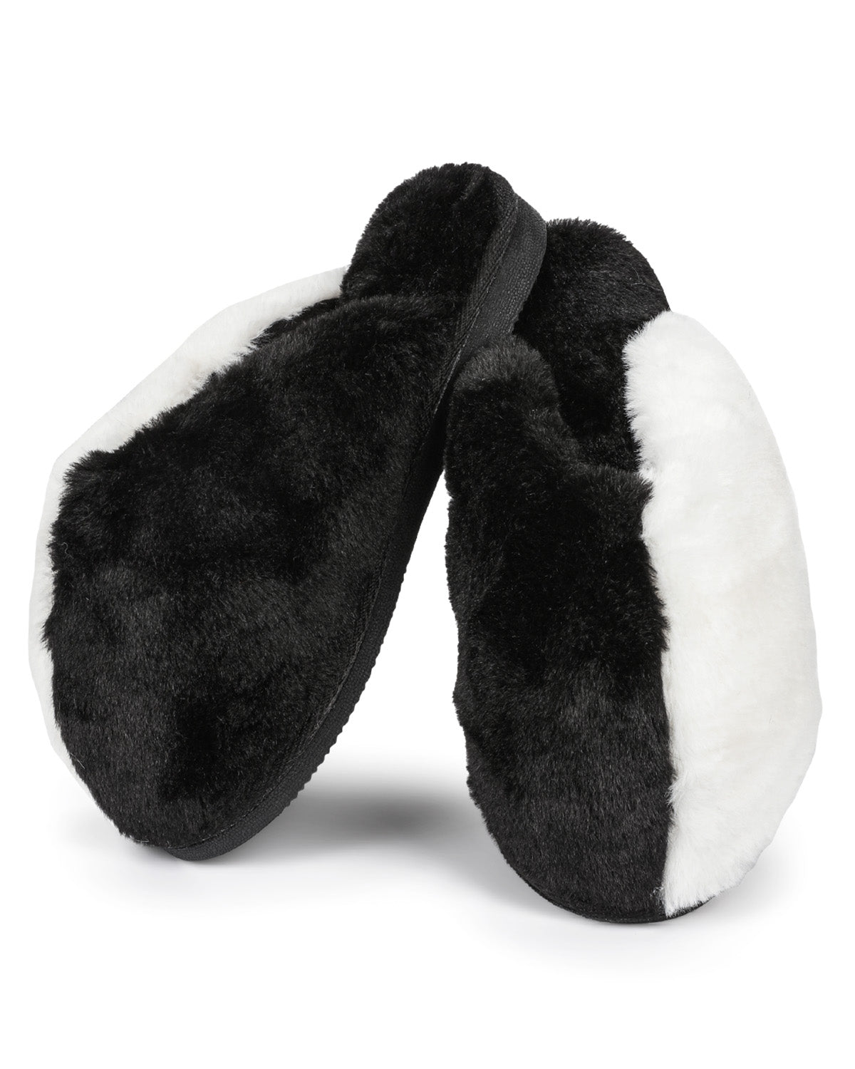Women's Colorblock Plush Slippers : Color: Black-White