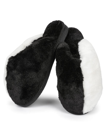 Women's Colorblock Plush Slippers : Color: Black-White