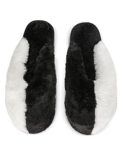Women's Colorblock Plush Slippers : Color: Black-White