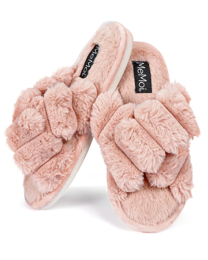 Women's Double Cross Plush Slippers : Color: Dusty Rose