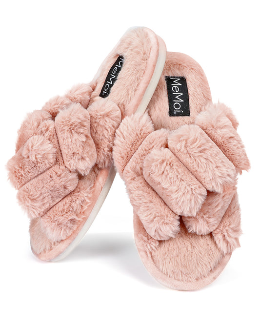 Women's Double Cross Plush Slippers : Color: Dusty Rose