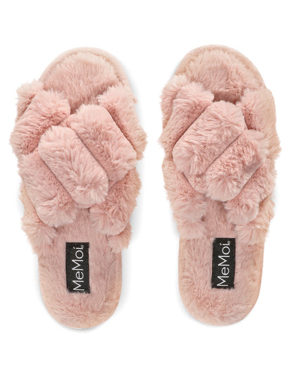 Women's Double Cross Plush Slippers : Color: Gray