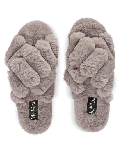 Women's Double Cross Plush Slippers : Color: Gray
