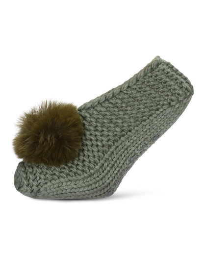 Women's Pompom Recycled Knit Sherpa Lined Slippers : Color: Black