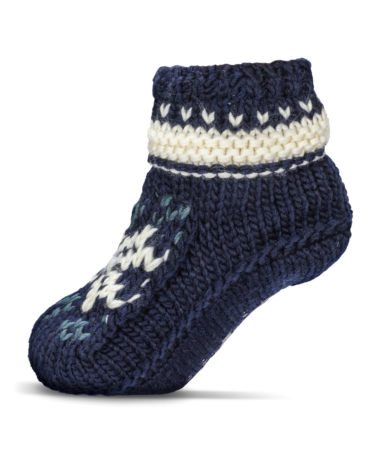 Nordic Flake Recycled Knit Sherpa Lined Lounge Sock : Color: Navy