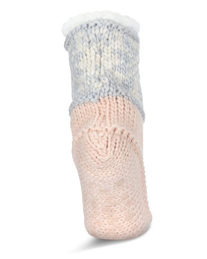 Women's Snowflake Border Recycled Knit Sherpa Lined Lounge Socks : Color: Deep Mauve