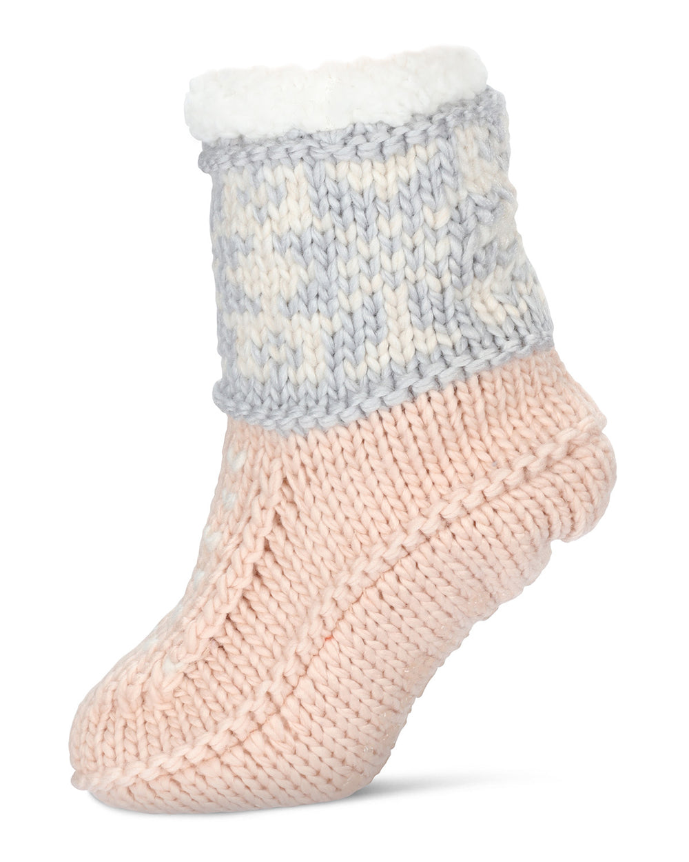 Women's Snowflake Border Recycled Knit Sherpa Lined Lounge Socks : Color: Blush