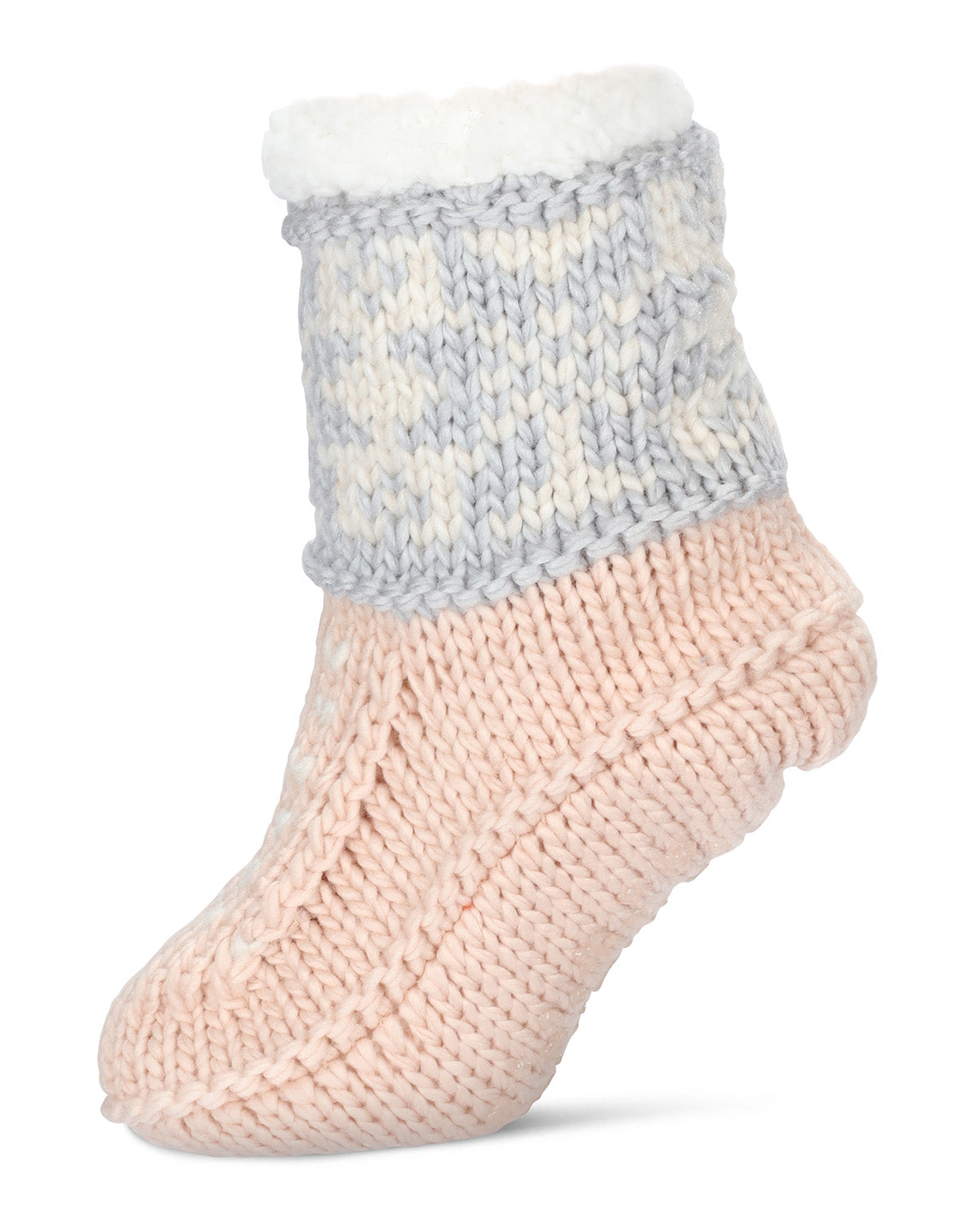 Women's Snowflake Border Recycled Knit Sherpa Lined Lounge Socks : Color: Blush