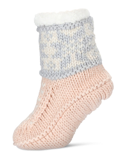 Women's Snowflake Border Recycled Knit Sherpa Lined Lounge Socks : Color: Blush