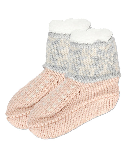 Women's Snowflake Border Recycled Knit Sherpa Lined Lounge Socks : Color: Deep Mauve