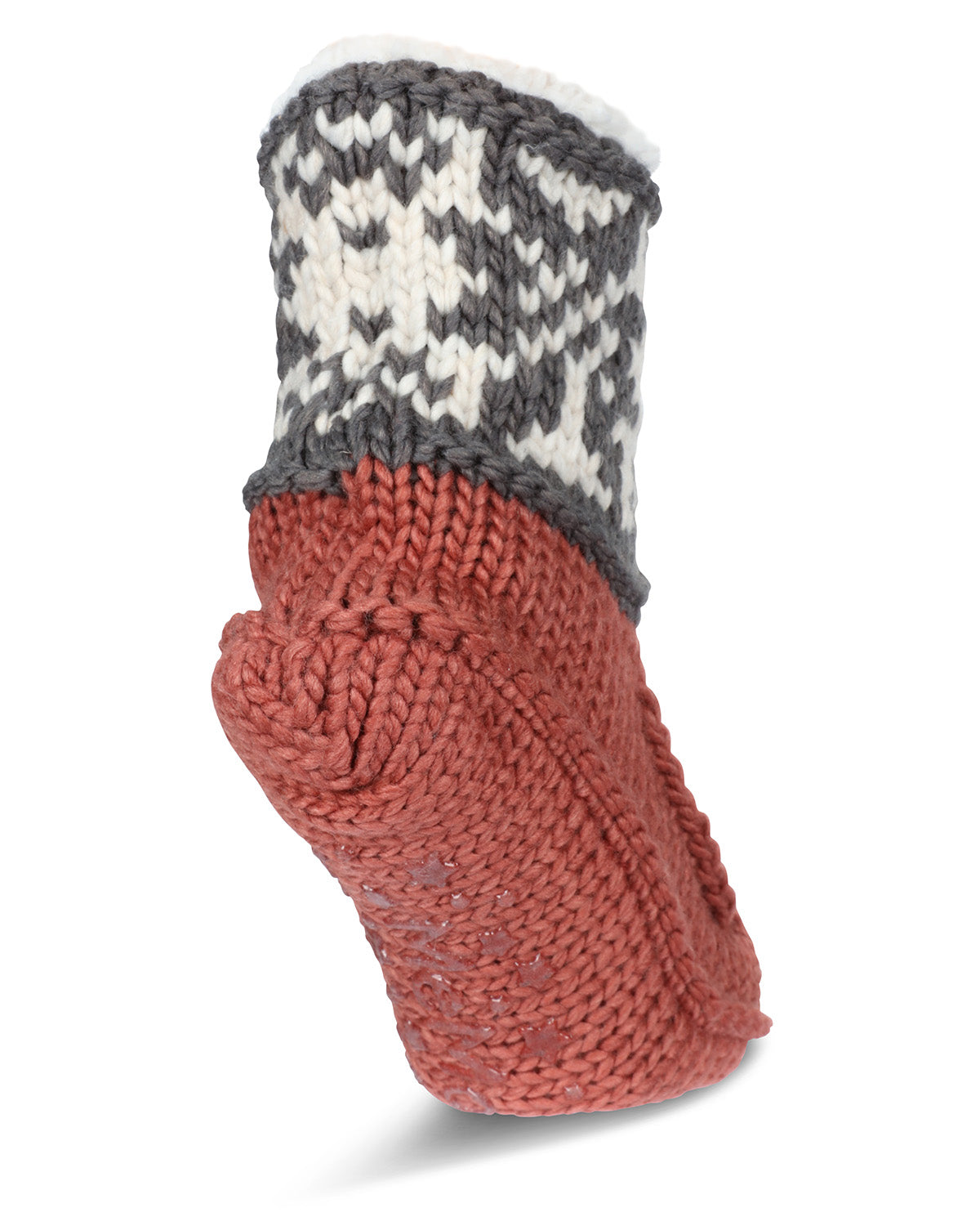 Women's Snowflake Border Recycled Knit Sherpa Lined Lounge Socks : Color: Deep Mauve