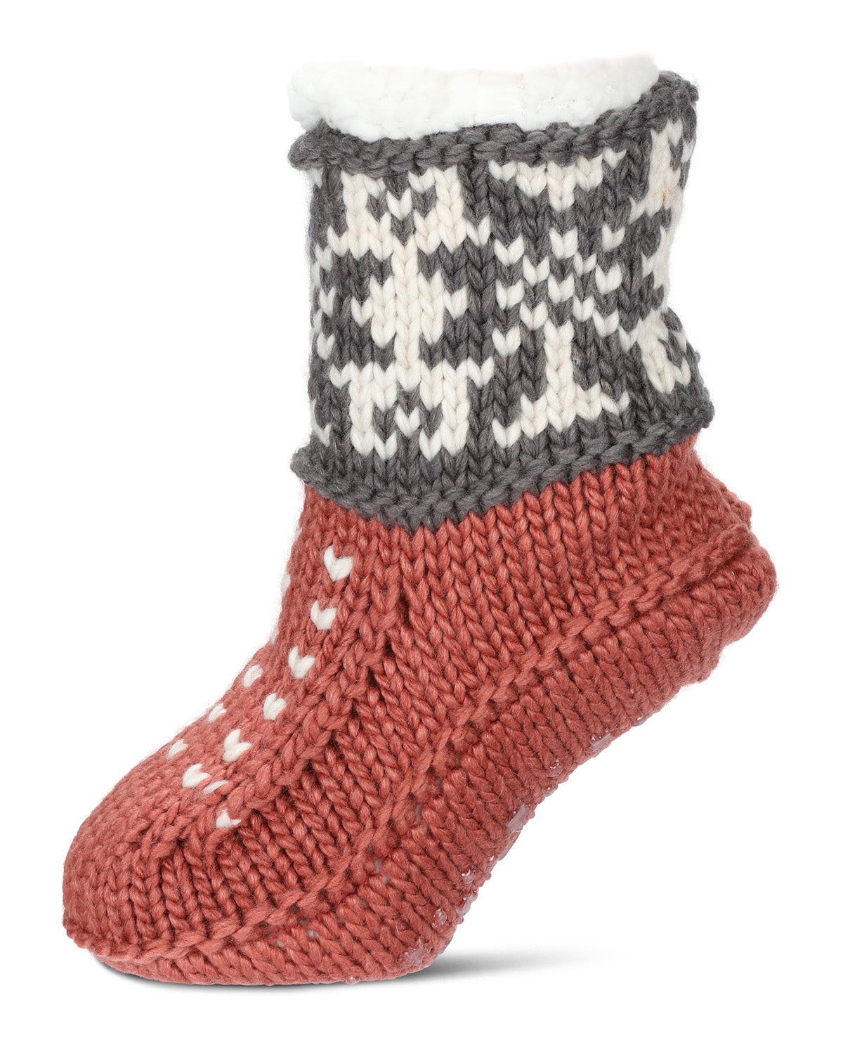 Women's Snowflake Border Recycled Knit Sherpa Lined Lounge Socks : Color: Deep Mauve