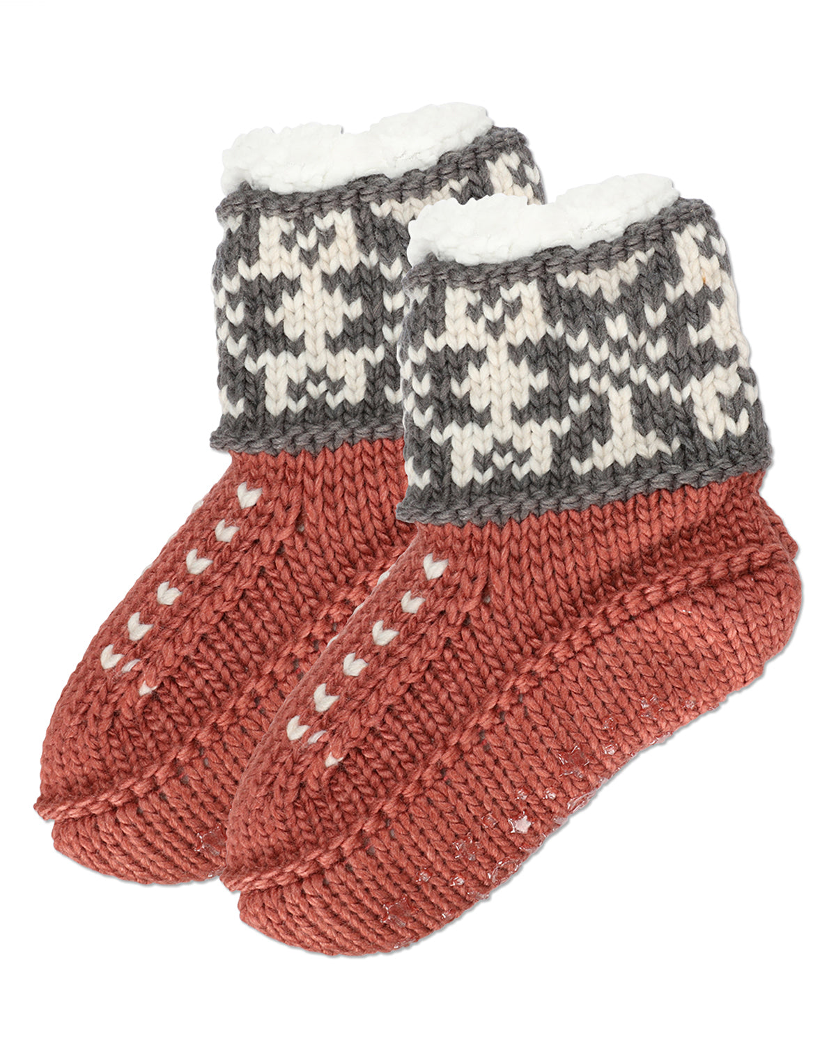 Women's Snowflake Border Recycled Knit Sherpa Lined Lounge Socks : Color: Deep Mauve