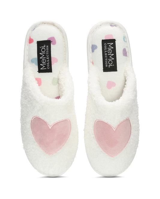 Women's Multi Hearts Terry Slide Slippers : Color: White