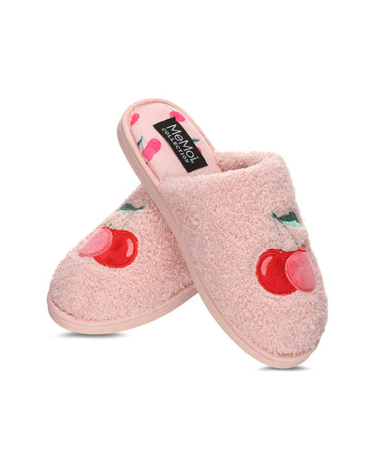 Women's Cherries Terry Slide Slippers : Color: Pink