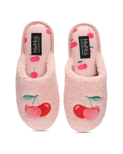 Women's Cherries Terry Slide Slippers : Color: Pink