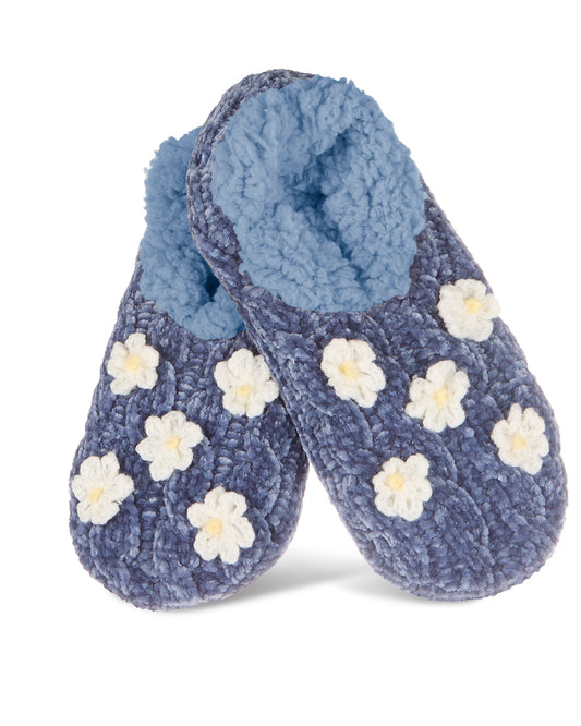 Women's Cozy Daisies Chenille Sherpa Lined Slippers : Color: Denim