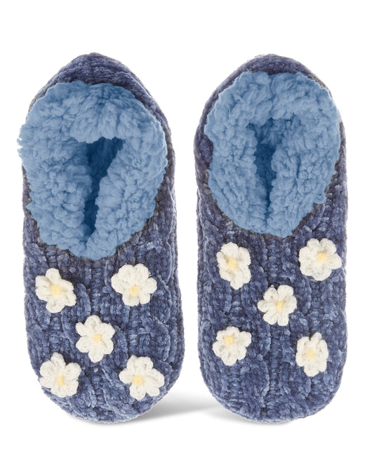 Women's Cozy Daisies Chenille Sherpa Lined Slippers : Color: Denim
