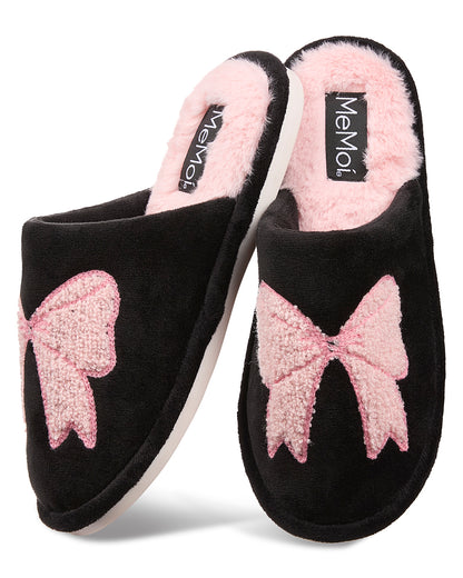 Women's Bow Plush Memory Foam Slippers : Color: Blush