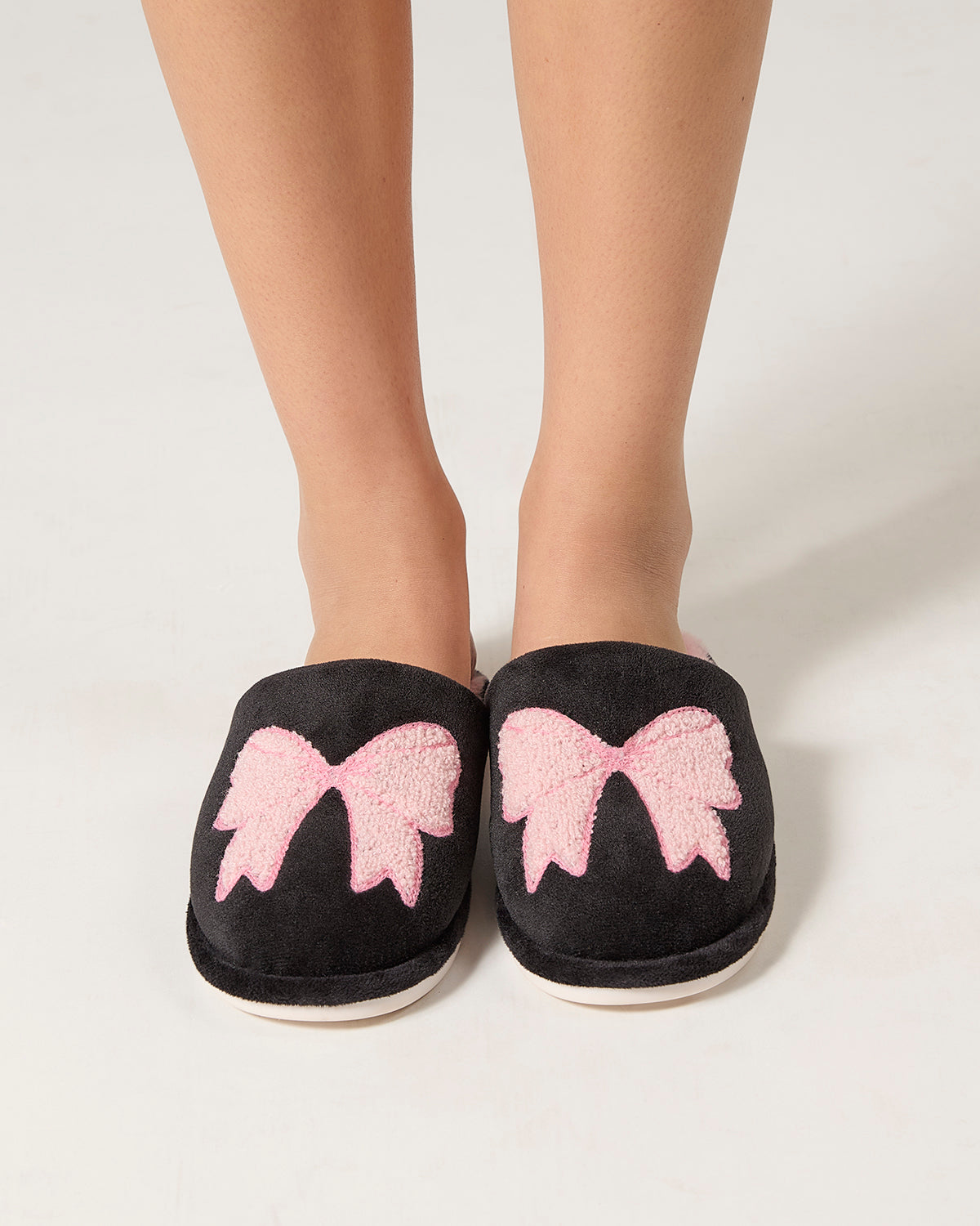 Women's Bow Plush Memory Foam Slippers : Color: Blush