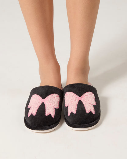 Women's Bow Plush Memory Foam Slippers : Color: Blush