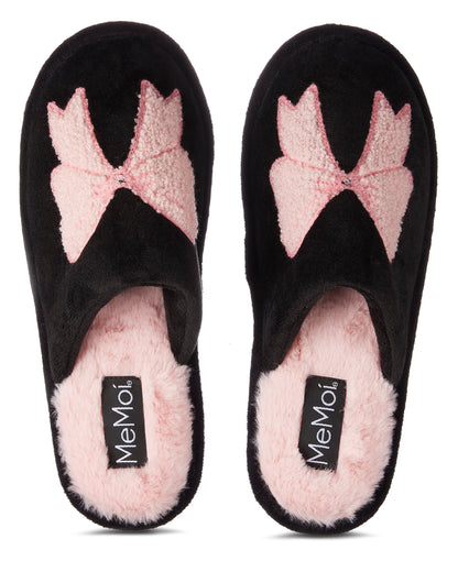Women's Bow Plush Memory Foam Slippers : Color: Blush