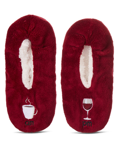 Women's Morning Brew/Night Cap Sherpa Lined Slippers : Color: Merlot