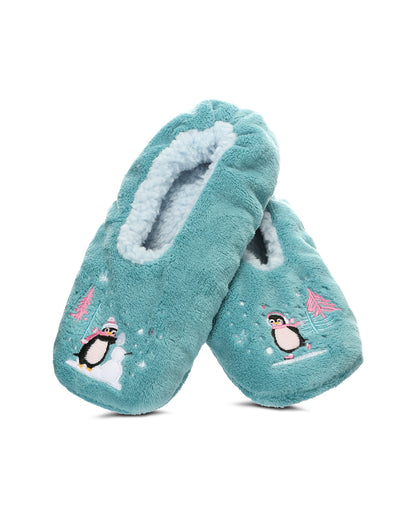 Women's Skating Penguin Sherpa Lined Slippers : Color: Blue