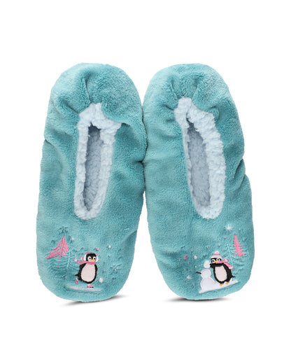 Women's Skating Penguin Sherpa Lined Slippers : Color: Blue