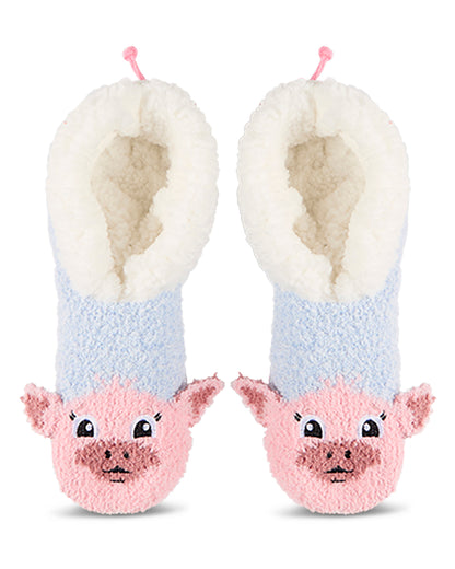 Women's "Pig" Embellished Plush-Lined Sure-Grip Slippers