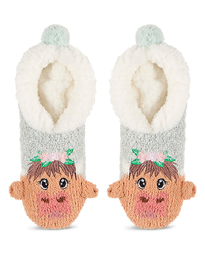 Women's "Highland Cow" Embellished Plush-Lined Slippers