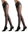 Women's 2 Pair Pack Natori Feathers Lace Top Tights : Color: Black