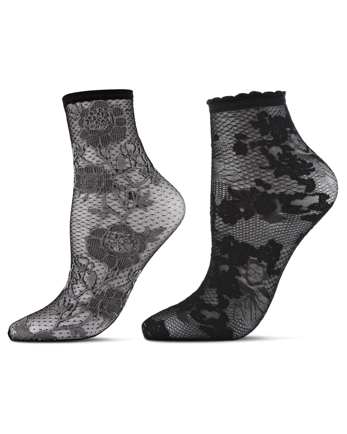 2 Pair Natori Women's Sheer Mesh Floral Lace Shortie Socks : Color: Assorted