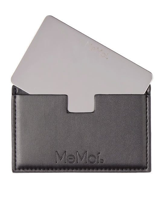 MeMoi Ultra-Slim Stainless-Steel Pocket Mirror with Vegan Leather Case