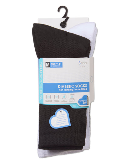 3 Pair Pack Full Cushioned Antimicrobial Diabetic Crew Socks : Color: Gray Twist/White/Black