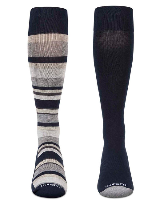 2 Pair Pack Stripe Tipped Solid Cotton Blend Graduated Compression Socks
