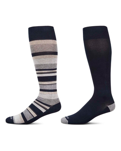 2 Pair Pack Stripe Tipped Solid Cotton Blend Graduated Compression Socks