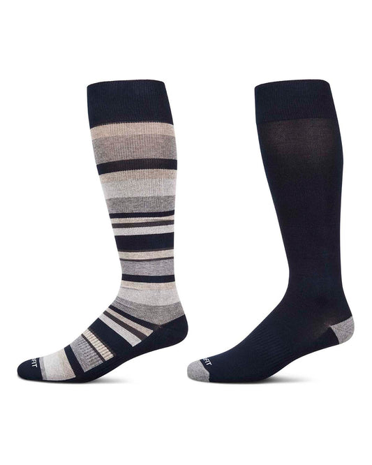 2 Pair Pack Stripe Tipped Solid Cotton Blend Graduated Compression Socks