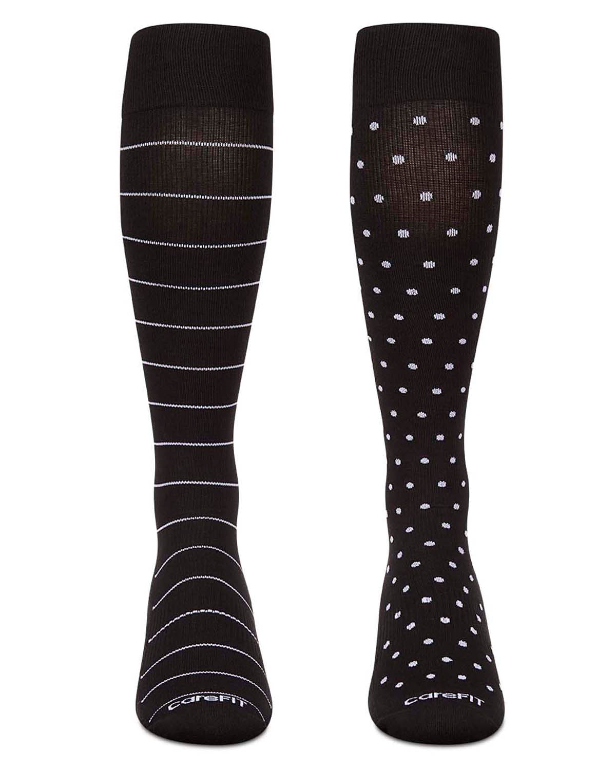 2 Pair Pack Polka Dot Striped Cotton Blend Graduated Compression Socks