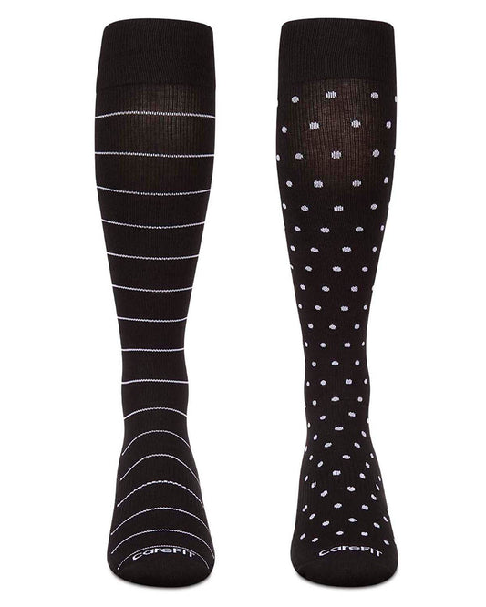 2 Pair Pack Polka Dot Striped Cotton Blend Graduated Compression Socks