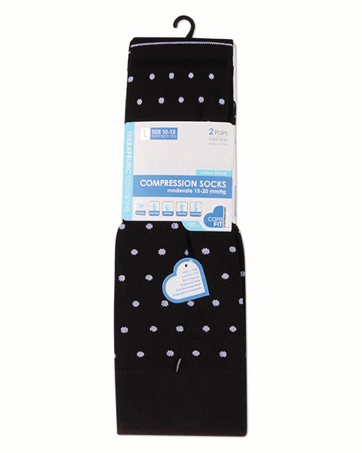 2 Pair Pack Polka Dot Striped Cotton Blend Graduated Compression Socks