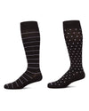 2 Pair Pack Polka Dot Striped Cotton Blend Graduated Compression Socks