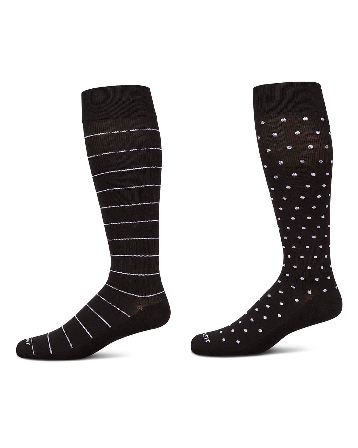 2 Pair Pack Polka Dot Striped Cotton Blend Graduated Compression Socks