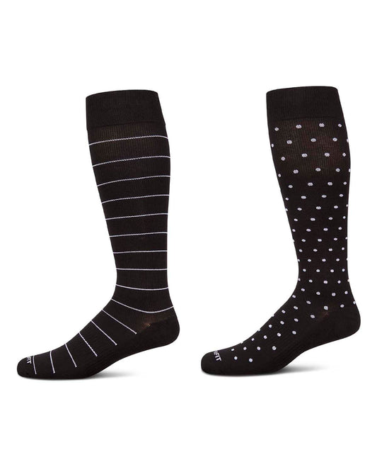 2 Pair Pack Polka Dot Striped Cotton Blend Graduated Compression Socks