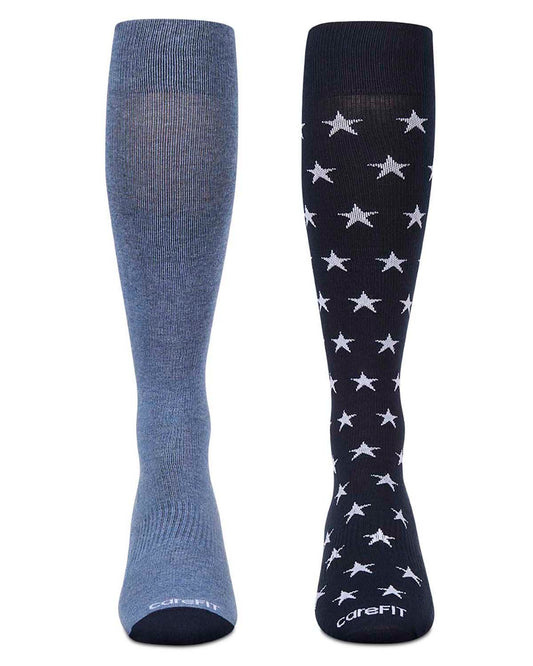 2 Pair Pack Stars Solid Cotton Blend Graduated Compression Socks